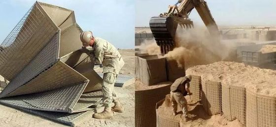 হট ডিপ গ্যালভানাইজড ওয়েল্ডড আয়তক্ষেত্রাকার হেস্কো বারেজ ওয়াল ব্রাউন / সবুজ রঙের ফ্যাব্রিক সহ